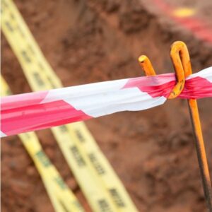 Red and White Hazard Warning Tape (Non-Adhesive) 100mm x 33M